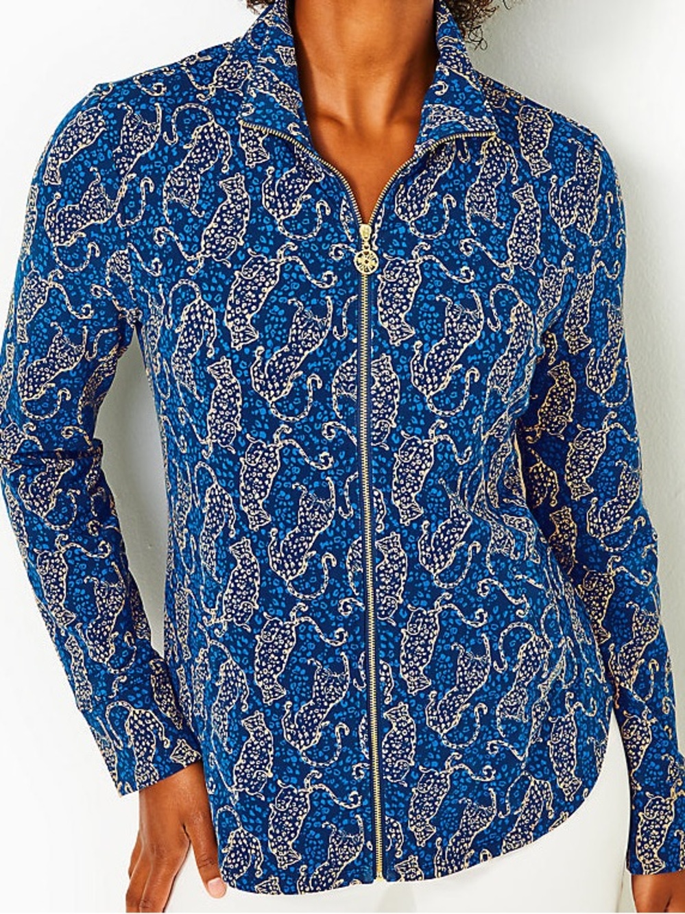 Lilly Pulitzer Sz XXL LEONA UPF 50+ ZIP-UP, LOW TIDE NAVY EASY TO SPOT
